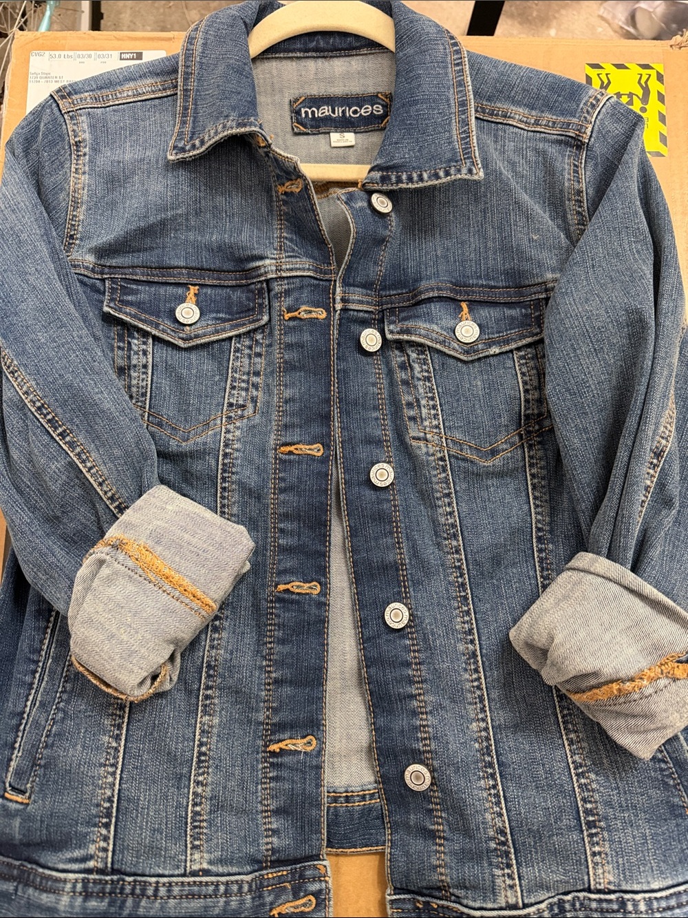 Maurices Distressed Small Blue Denim Jacket